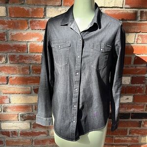 Calvin Klein Gray chambray  Pearl Snap Shirt Small
